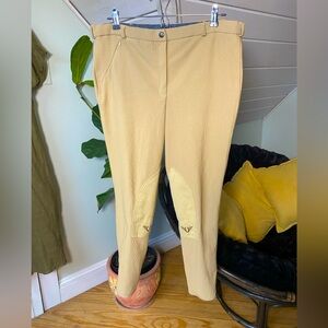 TUFFRIDER | Tan Ribb Front Zip Knee Patch Jodhpurs Breeches Riding Pants
